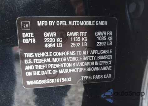 2019 Buick Regal Sportback Awd Gs from USA, damaged, VIN W04GS6SS5K1015403